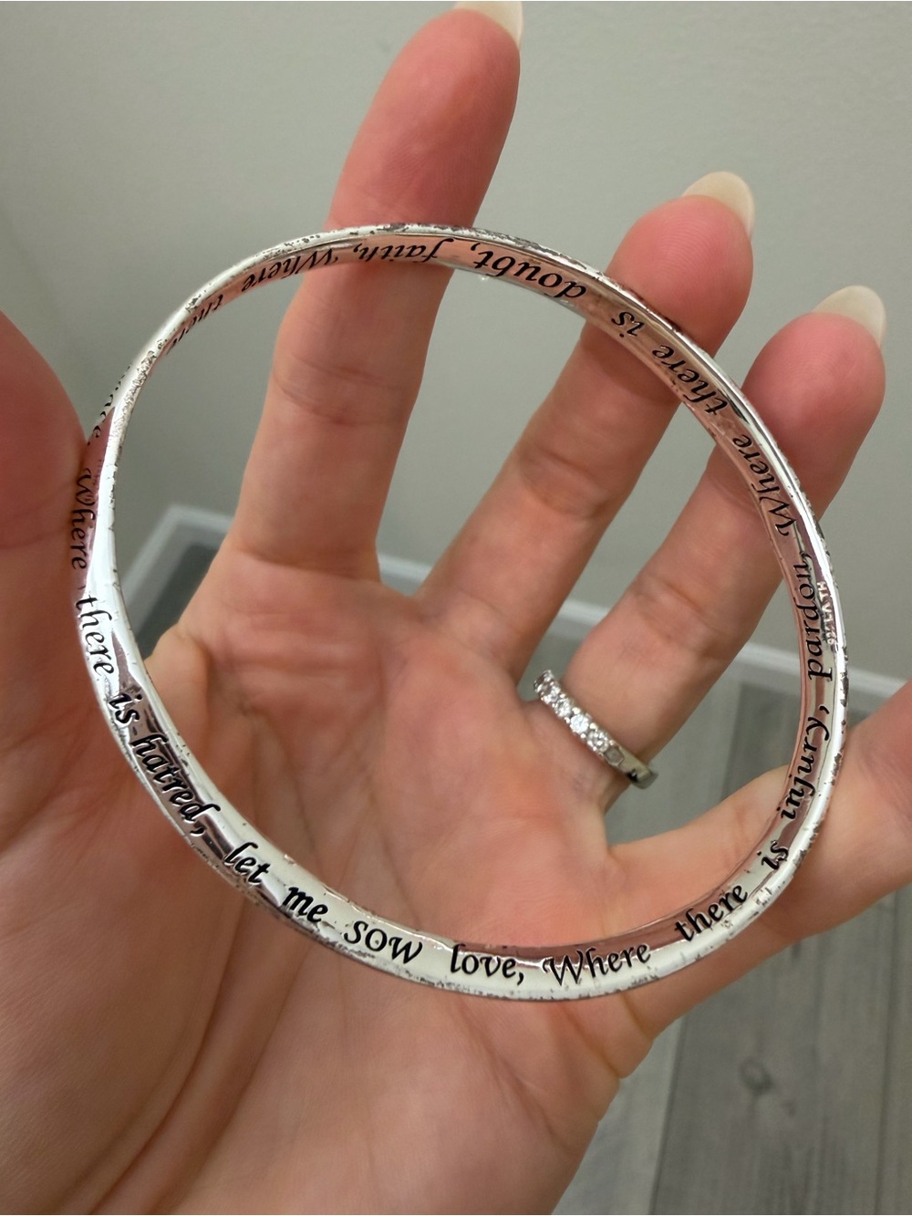 St. Francis of Assisi Prayer Mobius Bracelet Sterling Silver Bangle